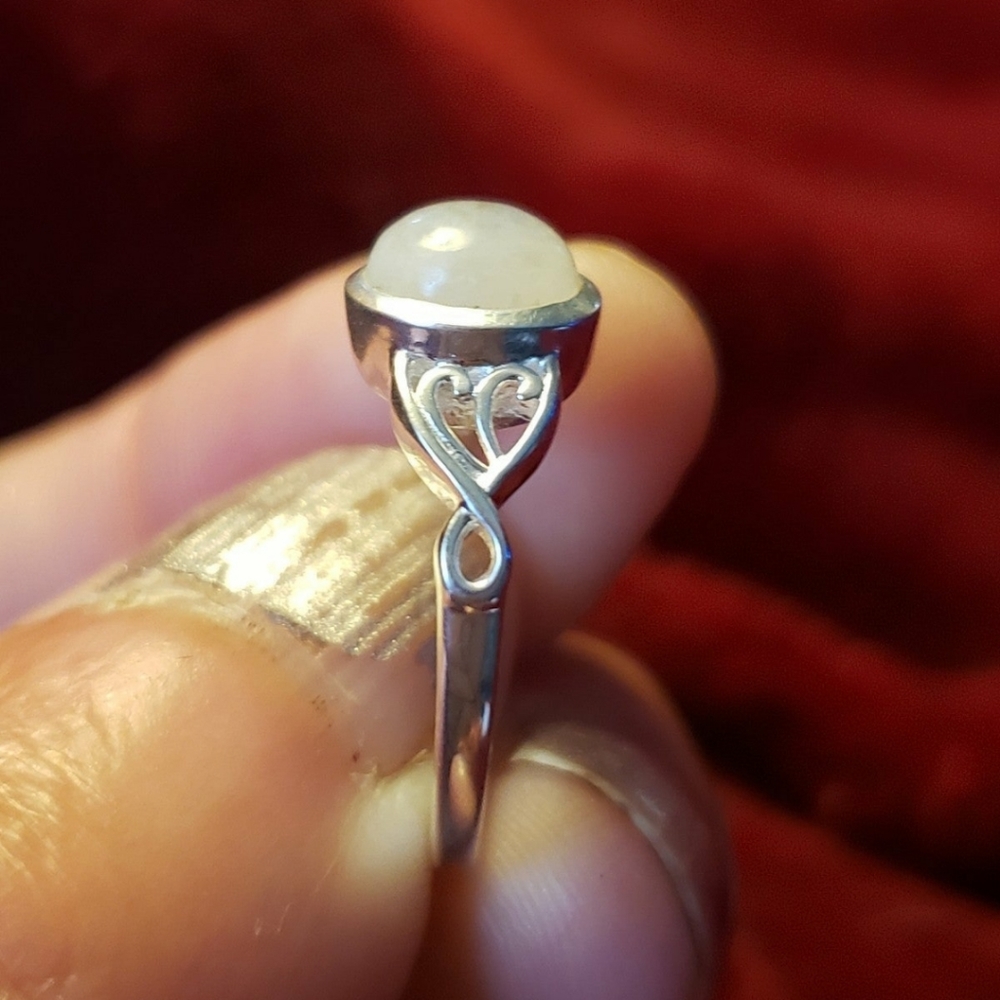 SOLDDainty Genuine Rainbow Moonstone Solitaire Ring in Sterling  Silver - Picture 7 of 9